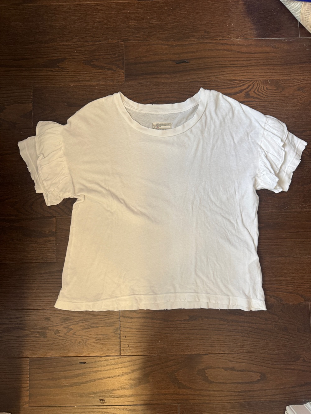 Current/Elliott White Cropped Tee with Ruffle Sleeves